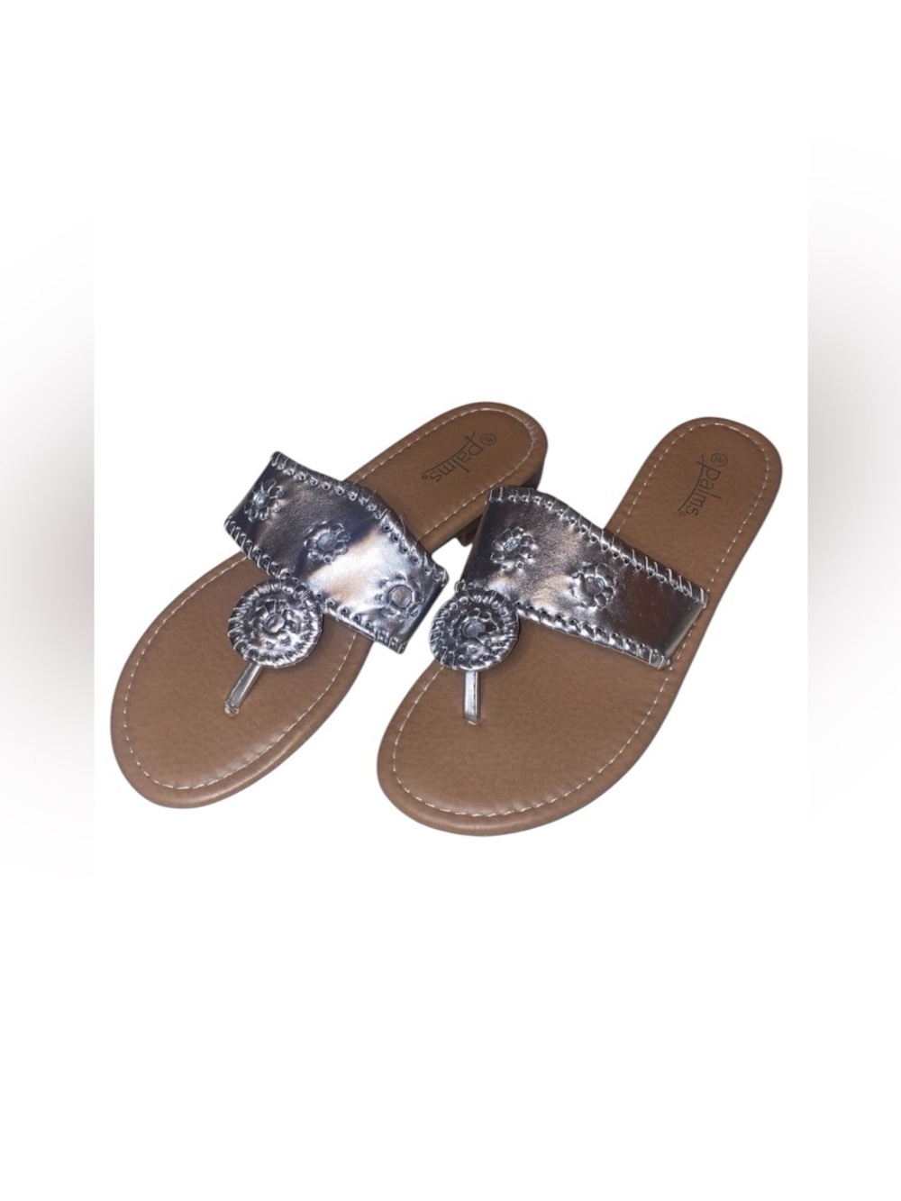 PALMS “Carolina” Slip On Thong Sandal in Metallic Silver and Tan Size 9M
